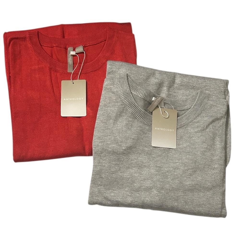 Anthology Women's Bundle Off-the-Shoulder Sweaters - Red and Gray -Sz 12/14 NWT